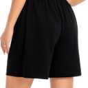 Women's Lounge Athletic Shorts with Pockets, 6.1" Sweat Shorts Women, Summer Casual Elastic Walking Running Shorts (Black, XL)