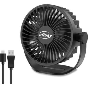 efluky USB Small Desk Fan, 3 Speeds USB Rechargeable Fan Built-in Battery, 360 Adjustment Portable Mini Fan Suitable for Home, Office and Travel, Black