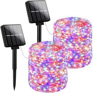 Brightever Solar String Lights, 2-Pack Total 80FT 200LED Solar Fairy Lights with 8 Lighting Modes, Solar Lights Outdoor Waterproof for Patio Christmas Wedding Party Tree Yard Decoration (Multicolor)