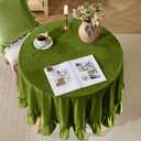 KKJIAF Olive Green Velvet Round Tablecloth 70 inch, Retro Farmhouse Ruffle Round Table Cloth Washable Table Cover for Wedding Buffet Parties Baby Shower Kitchen Decoration