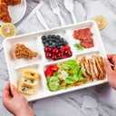 ECOLipak 100% Compostable 5 Compartment Plates, 100 Pack Disposable Compartment Paper Plates, 12.5 * 8.6 inch Biodegradable Sugarcane Plates, Eco-Friendly School Lunch Trays