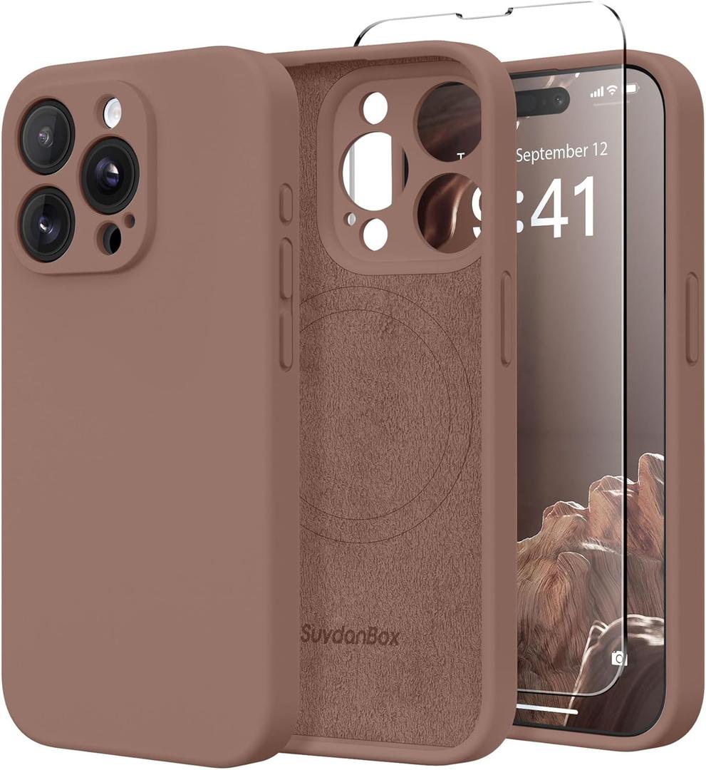 Magnetic for iPhone 14 Pro Max Case, Compatible with MagSafe, [Full Camera Protection][Screen Protector] Silicone Shockproof Protective Phone Case for iPhone 14 Pro Max 6.7", Brown
