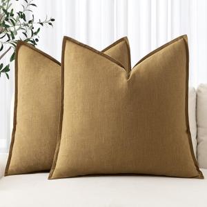 MIULEE Decorative Linen Euro Sham Pillow Covers 24x24 Mustard Yellow Boho Farmhouse Neutral Couch Throw Pillows for Bed Pack of 2 Accent Modern Pillowcase Summer Sofa Livingroom Home Decor