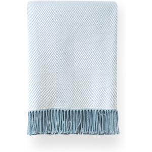 Hofdeco Premium Coastal Decorative Throw Blanket for Patio Couch Sofa, Baby Blue Herringbone with Fringe, 52"x72" (Baby Blue Herringbone 52"x72")