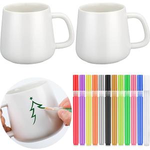 Mifoci 14 Pcs Make Your Own Mug Painted Ceramic Mugs to Paint Kit You Can Decorate Coffee Cup Decorating Kit DIY Ceramic Cup for DIY Create a Keepsake Gift Craft Project for Drinking