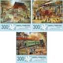 Bits and Pieces  Value Set of Three Large 300 Piece Jigsaw Puzzles for Adults  Jigsaw Puzzles Designed by Artist Ruane Manning, Completed Puzzle Size: 18" x 24"