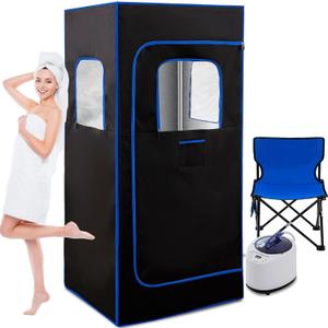Sauna Box, Portable Sauna for Home, Personal Steam Sauna with Steamer, 99 Minute Smart Timer, 9 Level, Remote Control, Personal Steam Room for Spa, Indoor (Blue)