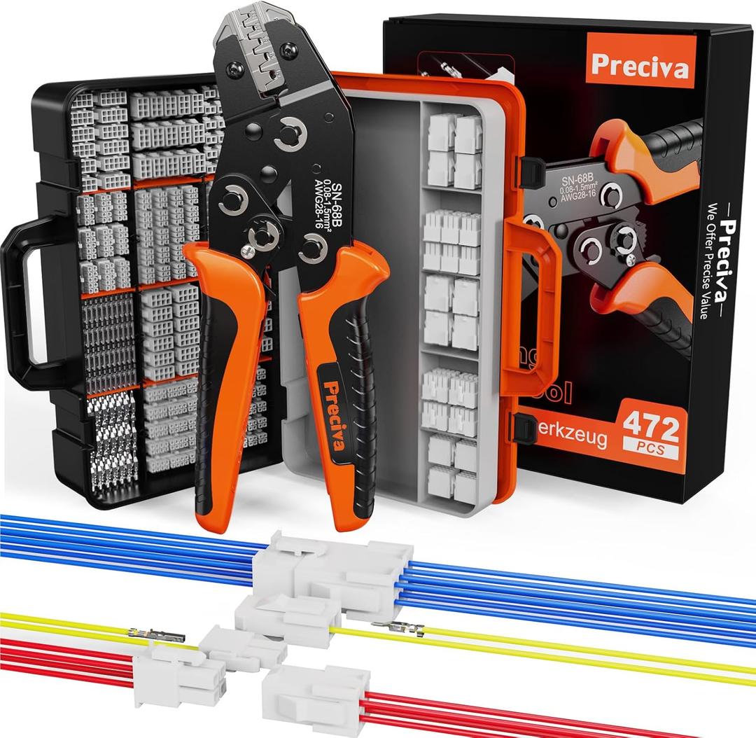 Preciva Mini-Fit Jr Kit Crimping Tool, with 12 Types 2-10 Pin Molex 4.2mm Connector, AWG 28-16 Terminals Terminals Crimping Pliers Compatible Dupont, Molex, KF2510