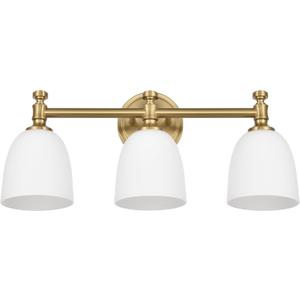 Gold Bathroom Vanity Light, 3-Light Bathroom Light Fixtures Over Mirror, Traditional Vanity Lights for Living Room, Milk White Bell Glass Shades, Standard E26 Base, Aged Brass