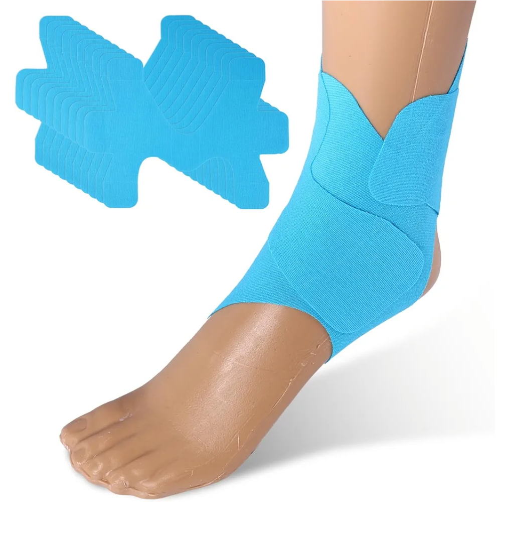 Precut Kinesiology Wrap Tape for Ankle, Breathable Latex-Free Athletic Tape, Elastic Sports Tape Strips, Prevent Ankle Sprain Kinesiology Patch for Ankle Ligament Support and Stability