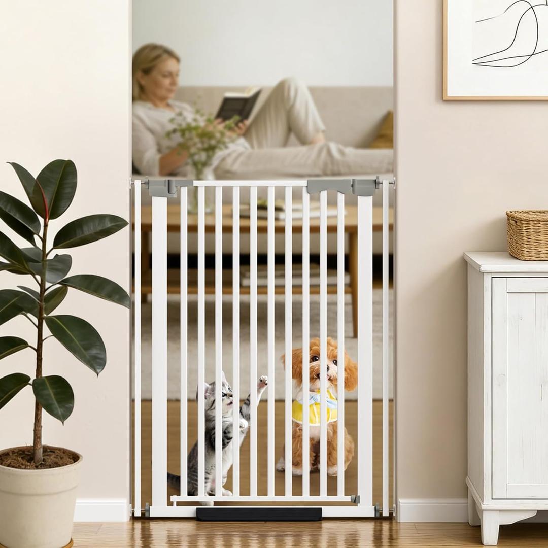 41" Extra Tall Cat Gate for Doorway, 30-32" Wide Auto Close Pet Gate with Extension Kits, No Drilling Pressure Mounted Dog Gate for Stairs, Doorways, Kitchen, Hallway