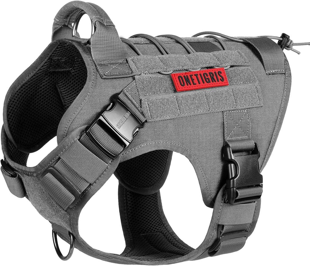 OneTigris Tactical Dog Harness With Handle, Military Harness for Large Medium Dogs, FIRE Watcher 2.0 No-Pull Service Dog Vest, Adjustable for Walking Hiking Training (S, Grey)