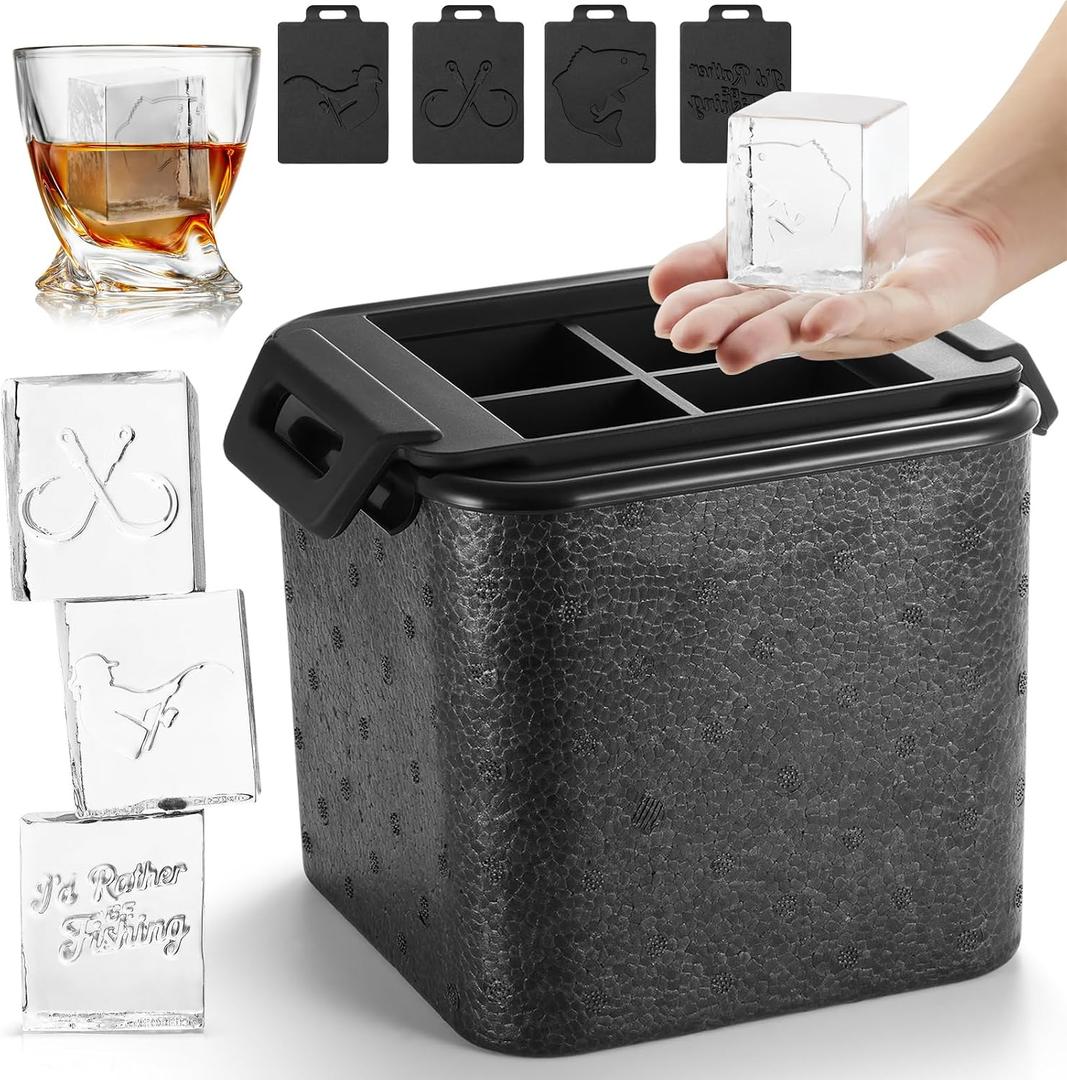 Clear Square Ice Cube Maker Mold for Whiskey Bourbon, Fishing Gifts for Men, Stocking Stuffers for Men