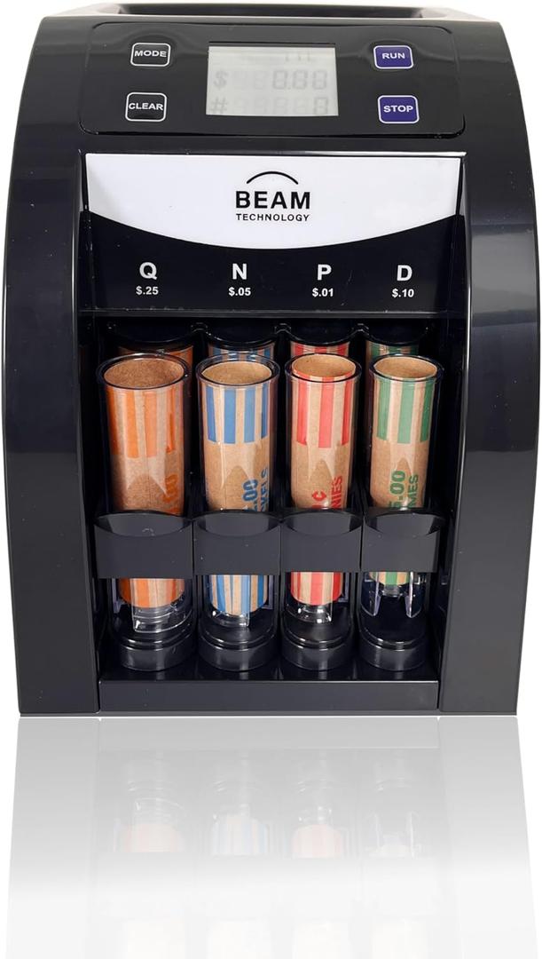 Beam Coin Sorter, 2 Row with Quick-Access Lid, Patented Anti-Jam Technology, Coin Wrapper Starter Pack Included, Digital Display with Value Counting Coin Counter (CSD-2000)