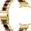 Wearlizer Stainless Steel Bands Compatible with Samsung Galaxy Watch 8 Band 40mm 44mm/Watch 8 Classic 46mm for Women Men, No Gap One-Click Dressy Metal Fashion Rose Gold Bracelet with Resin Inlay