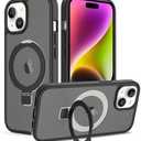 Pack of 4, PinLiSheng Magnetic Stand for iPhone 15 Case [Compatible with MagSafe] Translucent Back Slim Protective iPhone 15 Cover 6.1 inch,Black