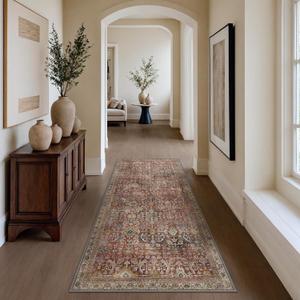 2x5 Runner Rug Machine Washable Boho Rug Runners for Hallway,Ultra-Thin Low Pile Rug,Lightweight Indoor Carpet,Non Slip Floral Runners for Enrtyway, Corridor, Home Office, Kitchen,Burgundy Red (2' x 5' (Rectangular))