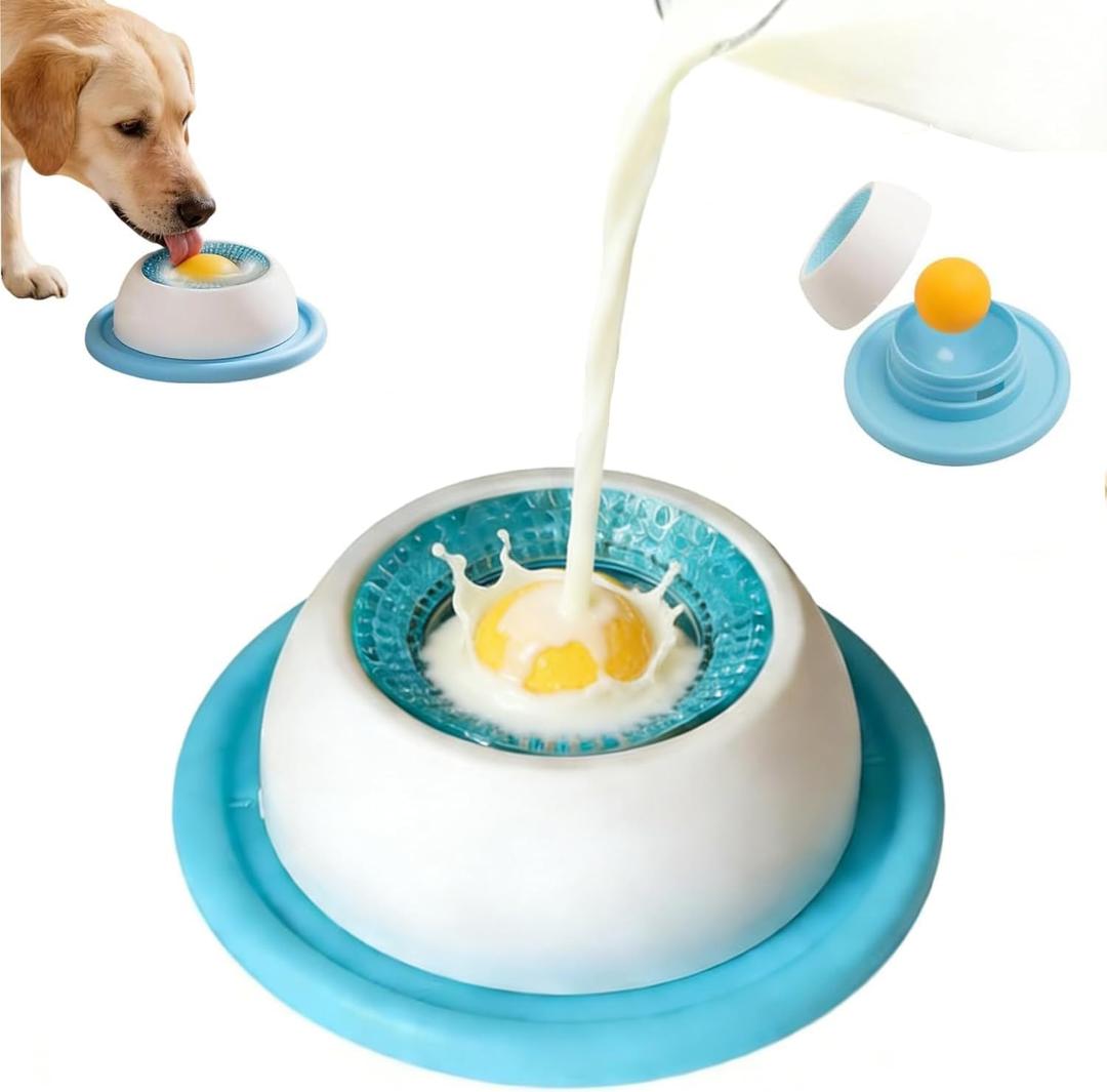 Lick Bowl for Dogs & Cats - Anxiety Relief Slow Feeder with Non-Slip Base,Slow Down Eating Speed and Add More Fun for Your Dog and Cats,Entertained Ball-in (Blue)