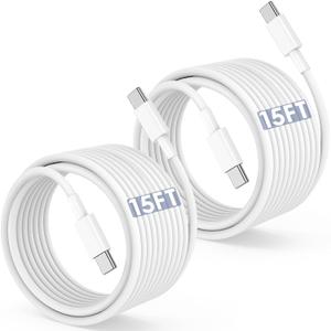 Long USB C to USB C Cable 15FT for iPhone 17 16 15 Pro Max,60W Fast Charging Type C to Type C Charger Cord for iPhone 17 16 15/16 15 Plus/17 Air/17 16 15 Pro, iPad Pro/Air,MacBook,Galaxy S25-White