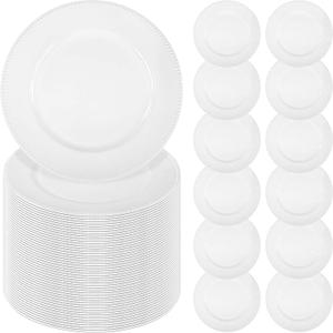 YMHPRIDE Charger Plates - 60 Pack, White Plastic Reusable Dinner Charger Plates, 13'' Round Beaded Chargers Plates Vintage Table Decoration for Elegant Dining - Ideal for Weddings and Formal Events (60 PCS)
