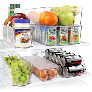 Greenco Refrigerator Organizers and Storage - Clear Fridge Organizer Bins Set, Shatterproof Plastic with Easy-Grip Handles, Stackable Kitchen Organization Solution for Home and RV - Set of 6