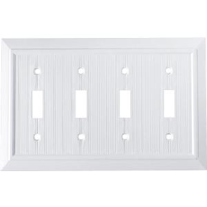 Pure White Classic Beadboard Wall Plates,Light Switch Covers,Electrical Outlet Covers, Switch Plates of Various Combination, Nature Bamboo Fiber Wall plate(4 Gang Toggle 1 Pack)