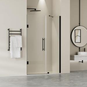 Frameless Pivot Glass Shower Door 48" W  72" H, Pivot Swing Shower Door with 1/4" SGCC Tempered Glass, Matte Black