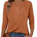 Zeagoo Womens Tops 3/4 Length Sleeve T Shirts Dressy Casual Button Down Blouses Spring Fall Clothes (Small)