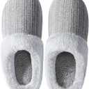 shoeslocker Womens Memory Foam Fuzzy Slippers Knitted House Slippers for Women Comfy Slip-On Warm House Shoes 7