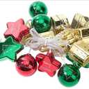 LED Christmas String Lights, 19.7ft Decorative Holiday Lights with Red Green Gold Ornaments, Star Ball Present Shapes for Tree (Battery)