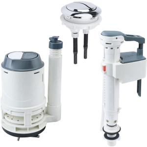 T Tulead Toilet Tank Parts Replacement Toilet Dual Flush Valve 7" Height, Fill Valve,Push Button, Fill Valve Thread Dia: G1/2, Flush Valve Dia: 3"