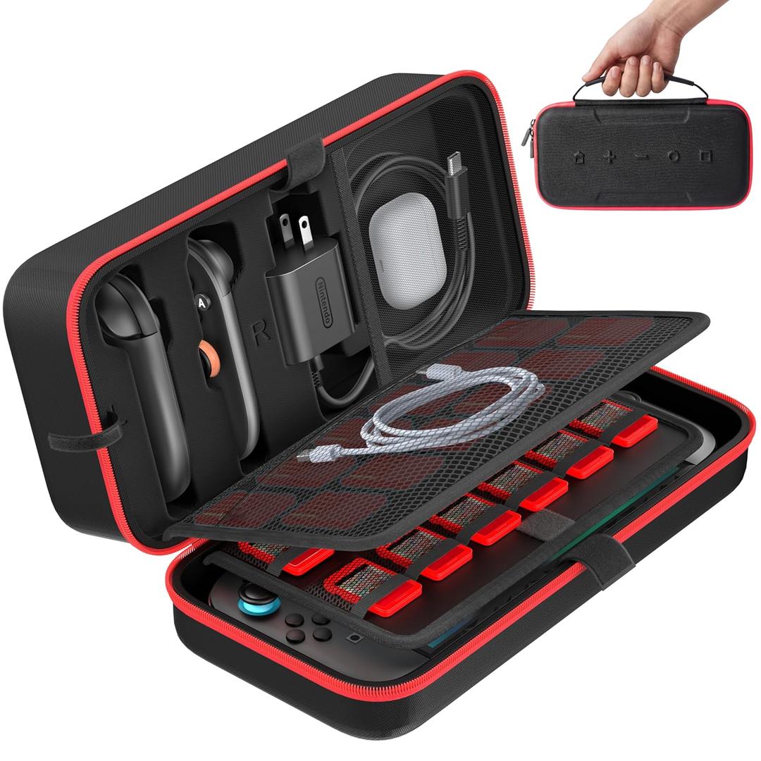 OIVO Switch 2 Carrying Case Compatible with 2025 Nintendo Switch, Portable Travel Carry Case Fit for Joy-Con 2 & Adapter, Hard Shell Protective Pouch Bag with 24 Game Slots, Red