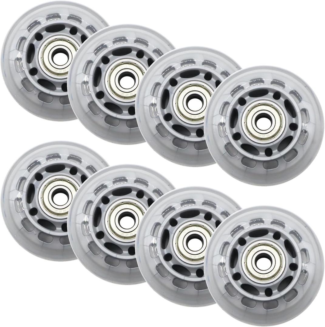 Inline Skate Wheels 76mm, Clear Roller Blade Replacement Wheels with Bearings for Skate, Office Chairs, Luggage (8 Pack) (gray)