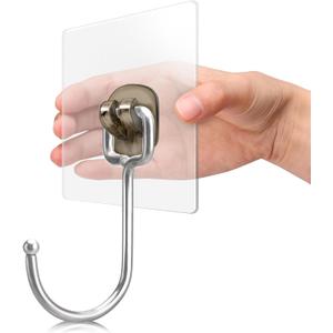 Antimbee Large Adhesive Hooks for Hanging, 20-Pack Heavy Duty Hooks 37 lb(Max), Wreath Door Hanger, Adhesive Wall Hanger fit Home, Bathroom, Kitchen, Office and Outdoor (Transparent Gray)
