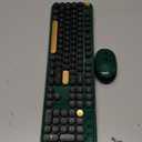 Colorful Wireless Computer Keyboard and Mouse Combo with Round Typewriter Keycaps, Retro Design, Power Switch, Ergonomic Design, 2.4GHz Wireless for Windows, Mac, PC(Dark Green)