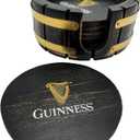 Guinness Beer Coaster Set with Holder - 6 Pack, Beer Barrel Wood, Perfect for Home Bars and Parties Compatible