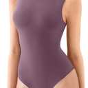 REORIA Women's Sexy High Neck Sleeveless Bodysuit Mock Turtleneck Basic Tank Tops Going Out Grey Purple, Small