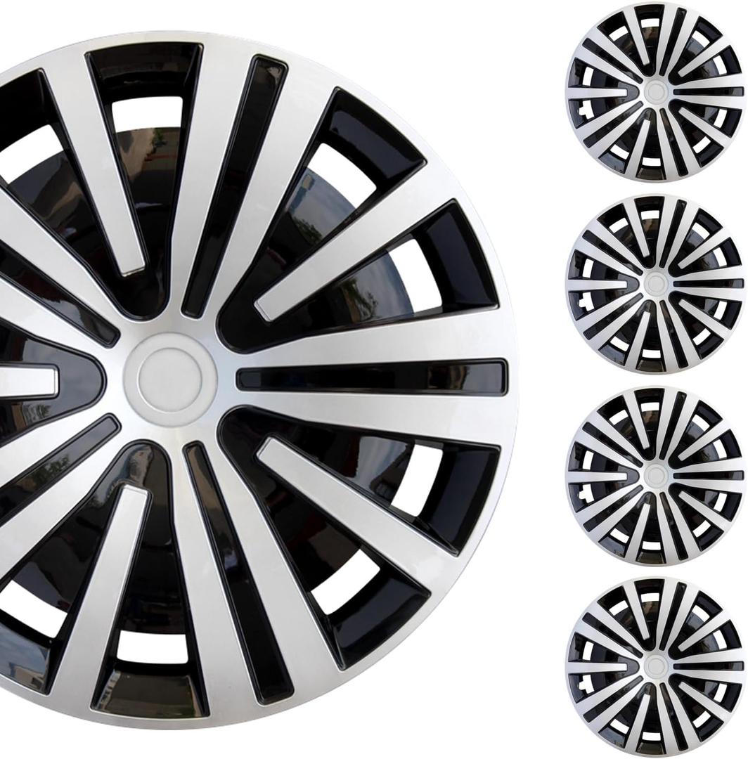 Hubcap Wheel Cover Replacement R16 Hub Caps Universal Wheel Rim Cover ABS Material Exterior Accessories Snap On Car Truck SUV -Set of 4 (16-Inch, Silver-Black)