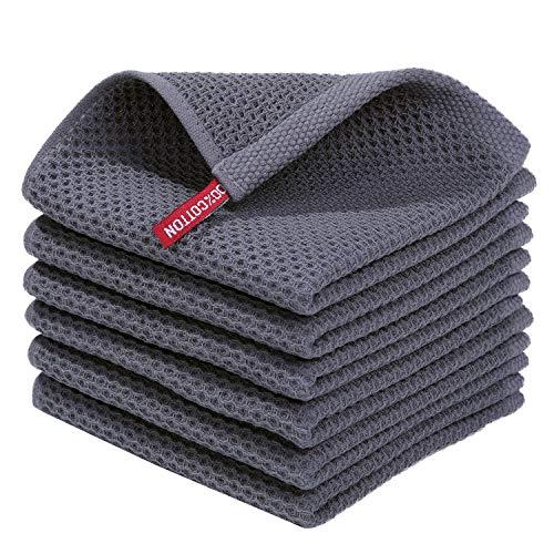 Homaxy 100% Cotton Waffle Weave Kitchen Dish Cloths, Ultra Soft Absorbent Quick Drying Dish Towels, 12 x 12 Inches, 6-Pack, Dark Grey