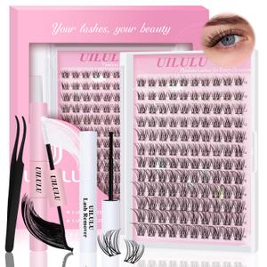 Natural Lash Clusters Kit 10-18mm Mix D Curl DIY Extension Eye Natural Lashes False Wispy EyeLash Cluster with Bond & Seal, Glue Remover, Tweezers(U26 Lash Kits)