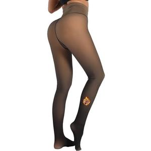 MERYLURE High Waist Fleece Lined Tights Women Skin Tone, Fake Translucent Winter Warm Pantyhose Thick Thermal Leggings, Large