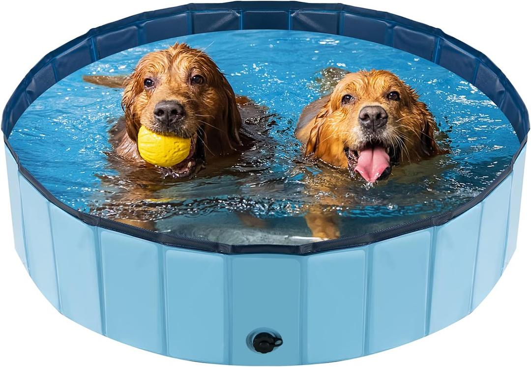 YSJILIDE Portable Dog Pool PVC Pet Swimming Pool Bathtub Collapsible, Hard Plastic for Pets to Swim and Bath (L-48"x 12" Blue)
