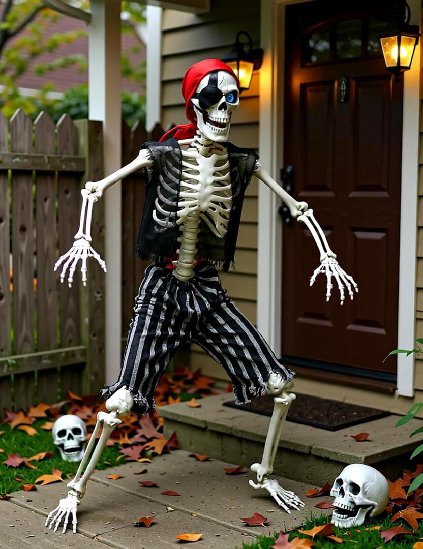 5.4Ft Life Size Halloween Pirate Skeleton - Posable with Glowing Eyes & Luminescent Paint, Full Body Life-Like Bones for Indoor Outdoor Halloween Decorations