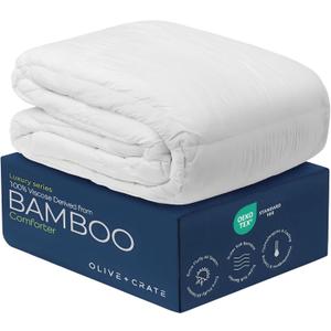 Olive + Crate 100% Viscose Derived from Bamboo - King Size - Hypoallergenic, Cooling & Moisture-Wicking Bedding - All Season Lightweight Plush Design - Organic King Comforter - 102"x90" (White)