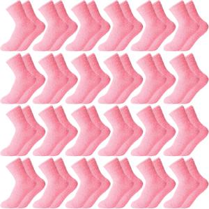 Handepo 24 Pairs Women Fuzzy Socks Bulk Winter Fluffy Sleeping Slipper Socks for Home Outdoor Gift Ladies Valentine's Day (Dark Pink)