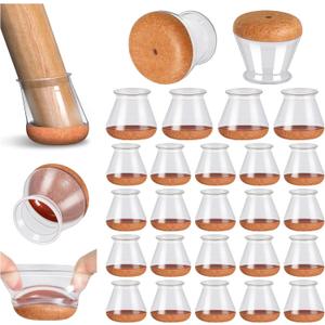 PISAO 24 Pcs Chair Leg Floor Protectors, Silicone Chair Leg Protectors Caps Covers for Hardwood Floors, Furniture Pads Sliders with Wrapped Felt Bottom Medium (Fit:0.76"-1.18")