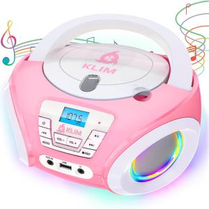 KLIM Candy Kids Portable CD Player  New Version Boombox with FM Radio & Speakers  Includes Batteries  Cute Pink Design for Kids & Toddlers - Rose
