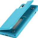 iCoverCase Compatible with iPhone 13 Wallet Phone Case with Card Holder for Women, RFID Blocking Embossed PU Leather Wrist Strap Case 6.1 Inch (Macaron Blue)