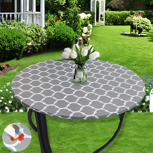 Round Fitted Tablecloth with Elastic - Vinyl Table Cloth for 36"- 48" Tables