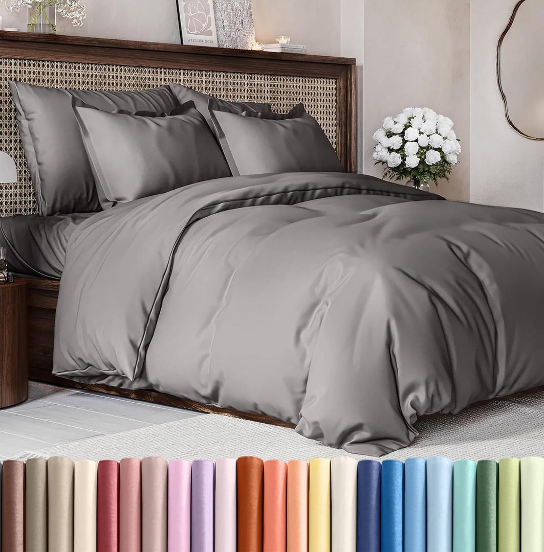 Duvet Cover Full Size Set - Extra Soft Full Size Duvet Cover 80 x 90 with 2 Pillow Shams - Hotel Luxury, Easy Care and Fade Free w/Zipper Closures & Ties - Comfy Breathable Bedding Set (Dark Grey) (08 - Dark Grey (No Comforter))